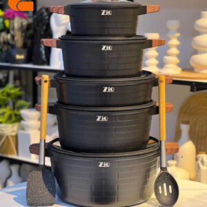 سرویس قابلمه گرانیتی 10 پارچه زیو مدل ZCS-8530 طرح پیرامید